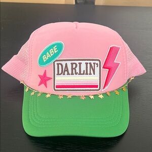 Darlin' Pink and Green Kids' Trucker Hat with Patches